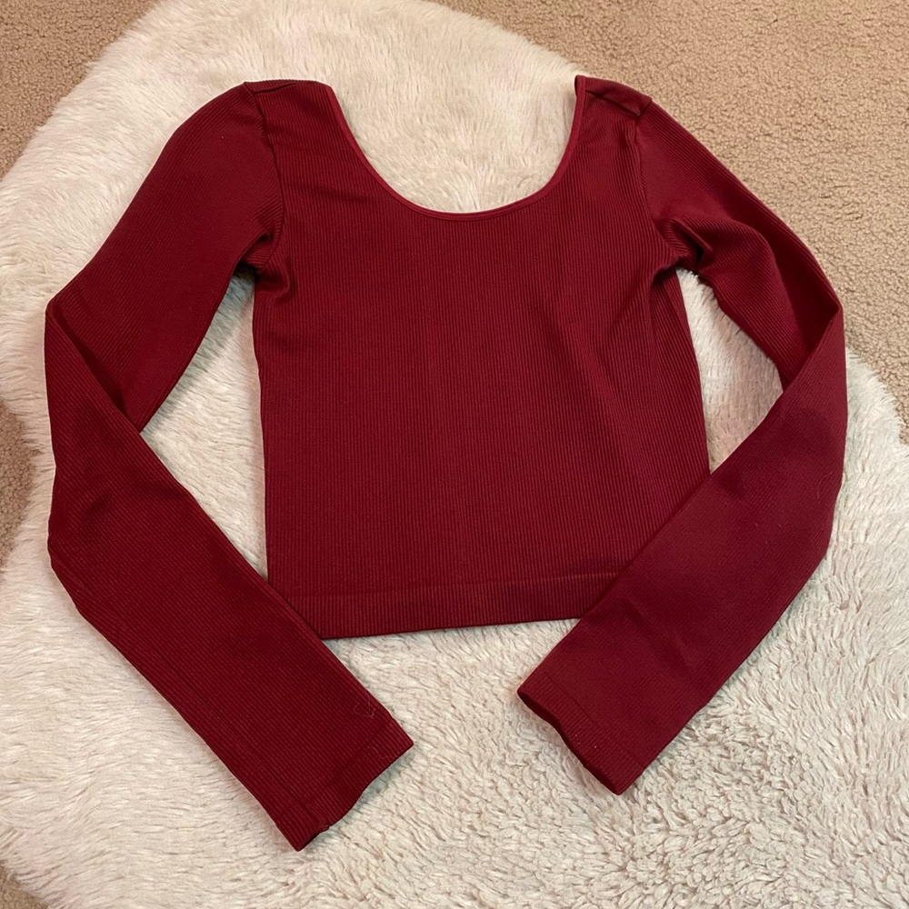 Wild Fable Red Ribbed Long Sleeve Top